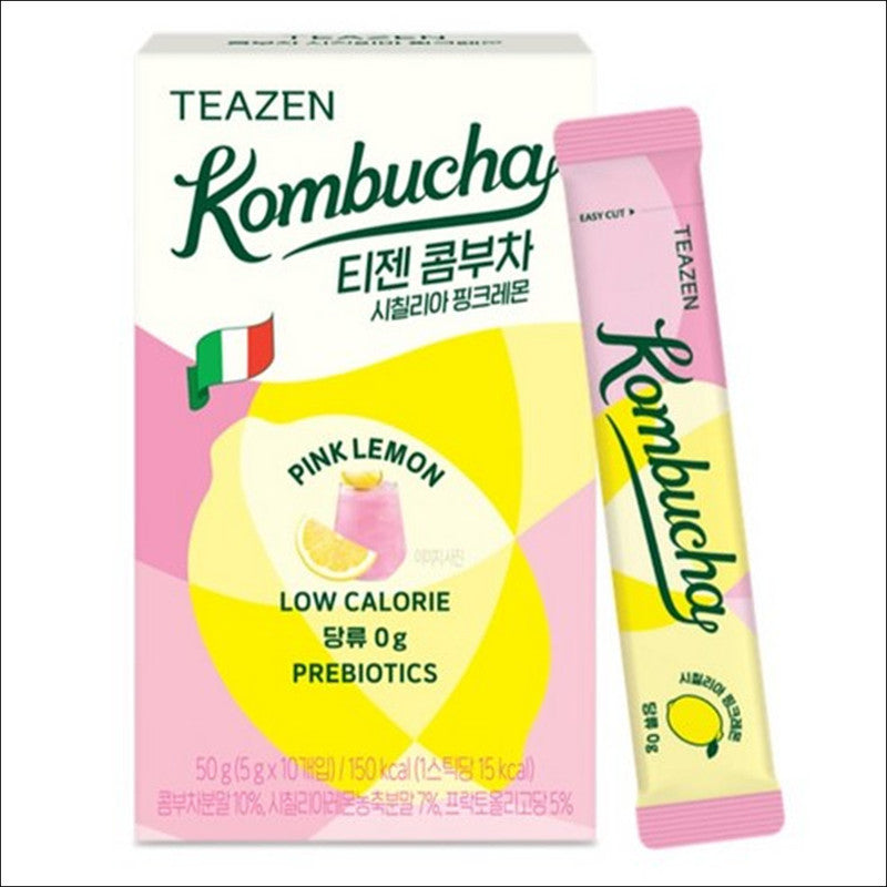 TEAZEN Kombucha Pink Lemon 10 Sticks / Low Calorie, Zero Sugar