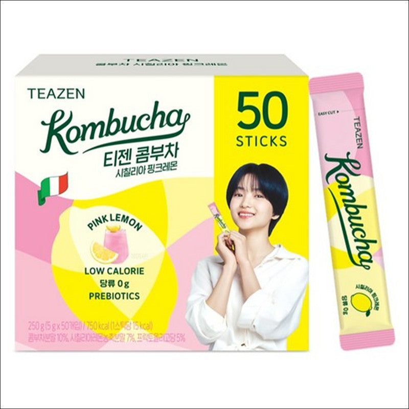TEAZEN Kombucha Pink Lemon 50 Sticks / Low Calorie, Zero Sugar