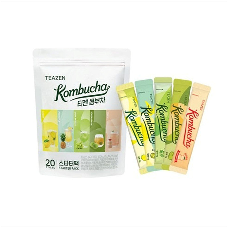 TEAZEN Kombucha Starter Pack (Lemon 4p + Pineapple 4p + Shine Muscat 4p + Plum 4p + Yogurt 4p) / Low Calorie, Zero Sugar, Prebiotics