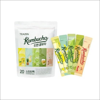 TEAZEN Kombucha Starter Pack (Lemon 4p + Pineapple 4p + Shine Muscat 4p + Plum 4p + Yogurt 4p) / Low Calorie, Zero Sugar, Prebiotics