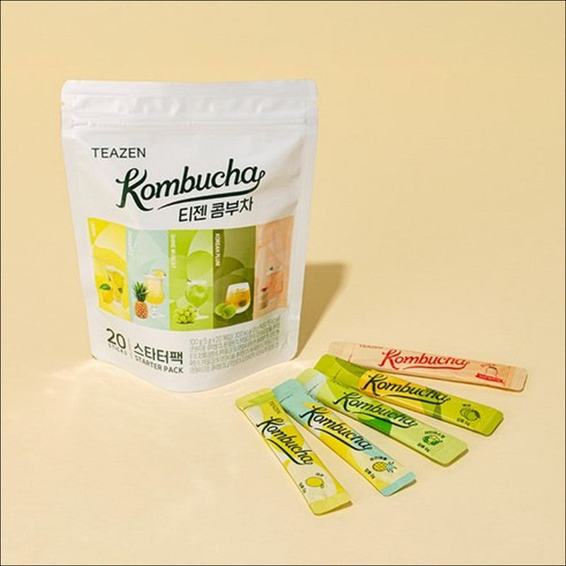 TEAZEN Kombucha Starter Pack (Lemon 4p + Pineapple 4p + Shine Muscat 4p + Plum 4p + Yogurt 4p) / Low Calorie, Zero Sugar, Prebiotics