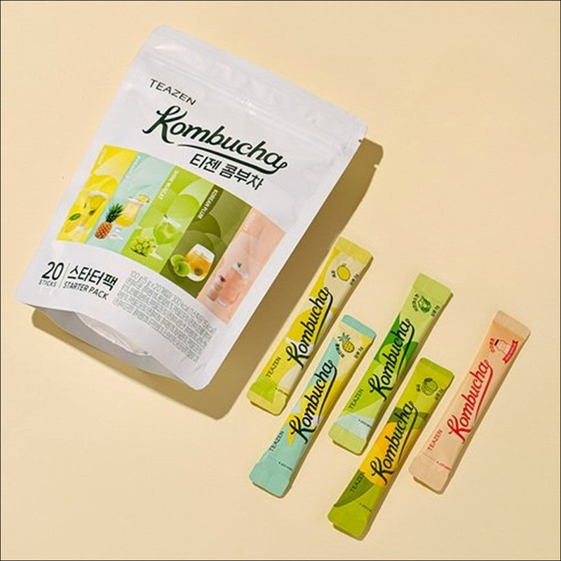 TEAZEN Kombucha Starter Pack (Lemon 4p + Pineapple 4p + Shine Muscat 4p + Plum 4p + Yogurt 4p) / Low Calorie, Zero Sugar, Prebiotics