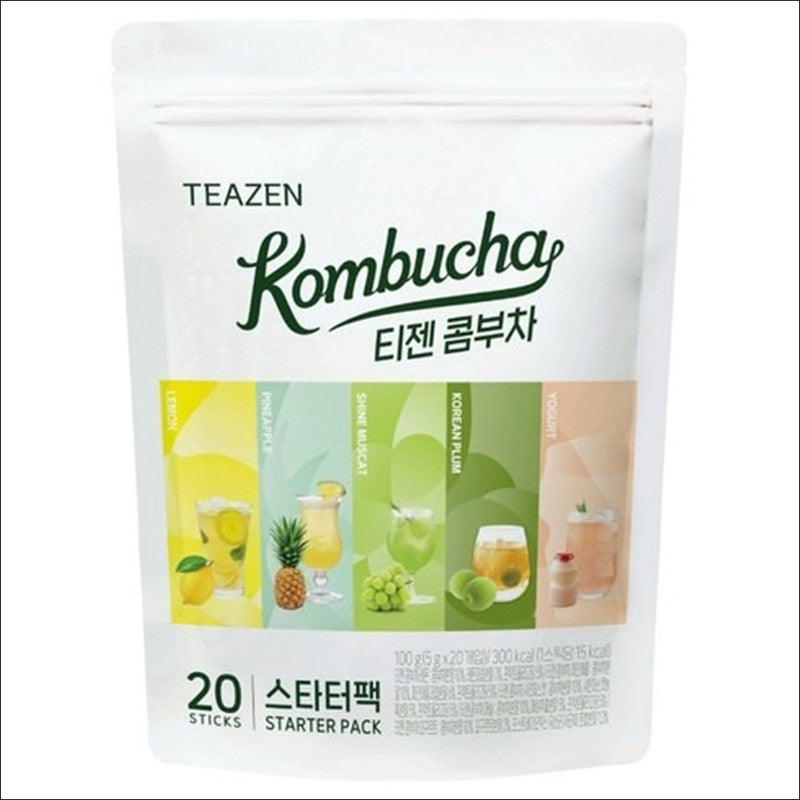 TEAZEN Kombucha Starter Pack (Lemon 4p + Pineapple 4p + Shine Muscat 4p + Plum 4p + Yogurt 4p) / Low Calorie, Zero Sugar, Prebiotics