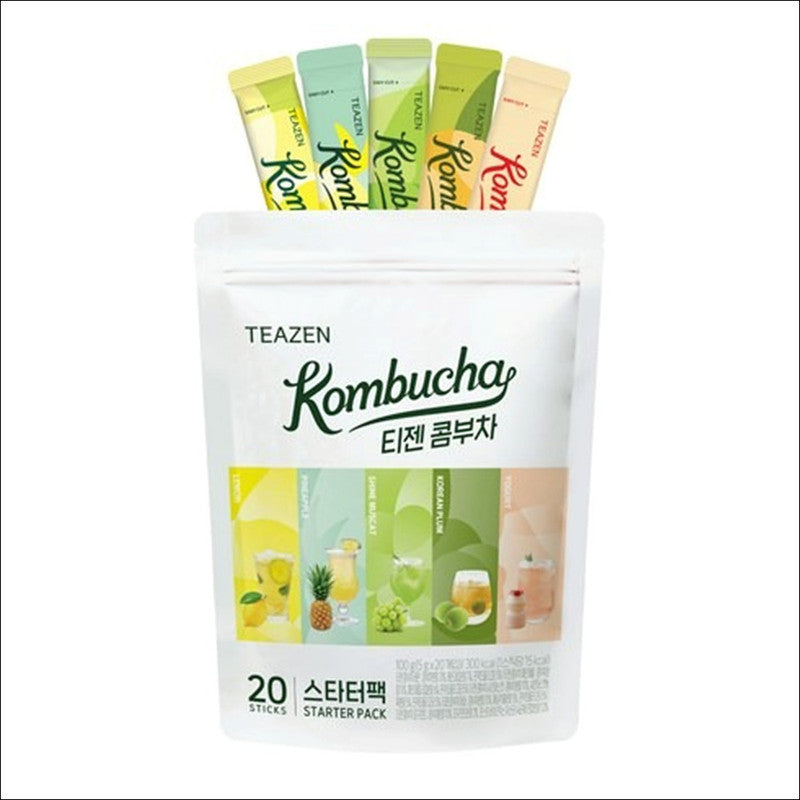 TEAZEN Kombucha Starter Pack (Lemon 4p + Pineapple 4p + Shine Muscat 4p + Plum 4p + Yogurt 4p) / Low Calorie, Zero Sugar, Prebiotics