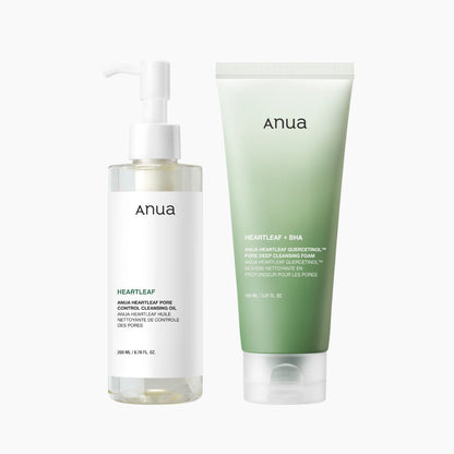 [Anua] Heartleaf Pore Control Cleansing Oil & Quercetinol Cleansing Foam Set | Double Cleansing Method for Blackheads, K-Beauty