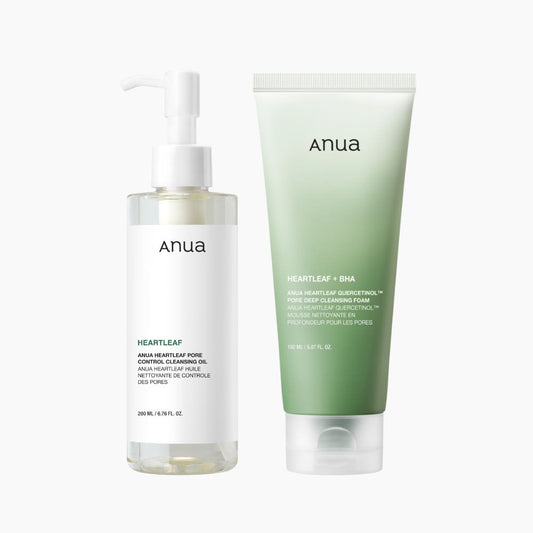 [Anua] Heartleaf Pore Control Cleansing Oil & Quercetinol Cleansing Foam Set | Double Cleansing Method for Blackheads, K-Beauty