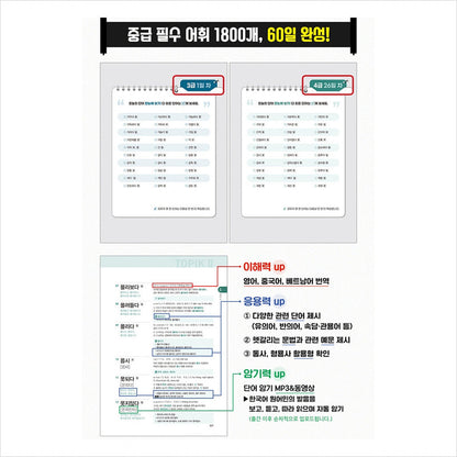 Ssokssok Korean Vocabulary King TOPIK 2 Intermediate Word Dictionary - 1800 Essential Words for TOPIK Levels 3-4