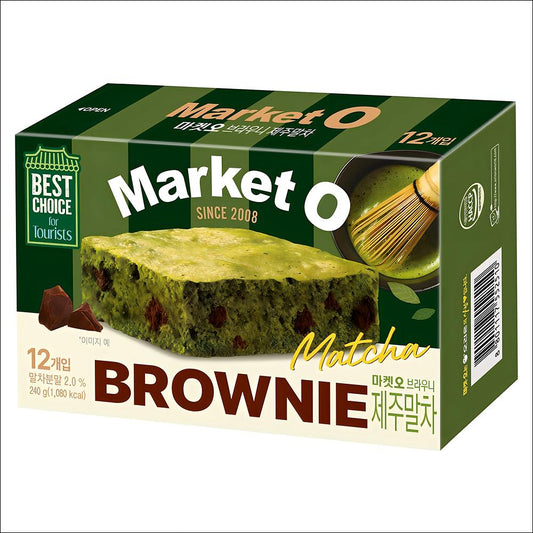 [Orion] Market O Real Brownie Jeju Matcha 240g (12 Pieces) - Premium Green Tea Chocolate Fudgy Cake (Authentic Korean Dessert)