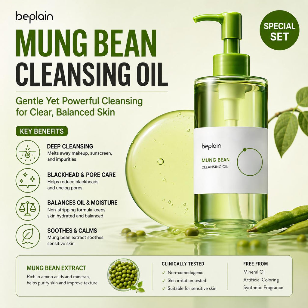 [Beplain] Mung Bean Cleansing Oil Special Set - Deep Pore Cleansing & Blackhead Care, 240ml (200ml + 20ml x 2) | Olive's K-beauty