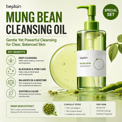[Beplain] Mung Bean Cleansing Oil Special Set - Deep Pore Cleansing & Blackhead Care, 240ml (200ml + 20ml x 2) | Olive's K-beauty