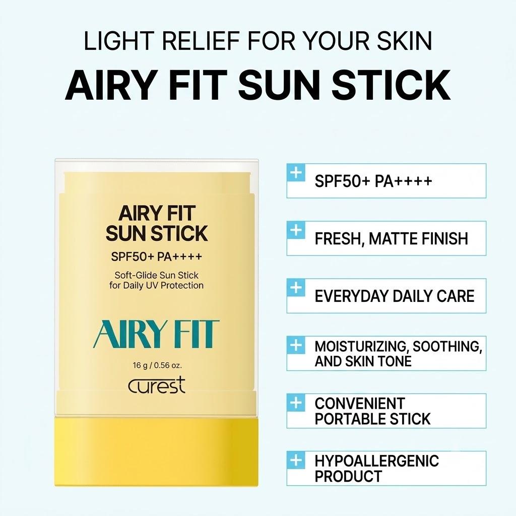 [CUREST] Airy Fit Sun Stick 16g SPF50+ PA++++ | Lightweight Matte Non-Sticky Sunscreen, K-Beauty