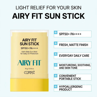 [CUREST] Airy Fit Sun Stick 16g SPF50+ PA++++ | Lightweight Matte Non-Sticky Sunscreen, K-Beauty