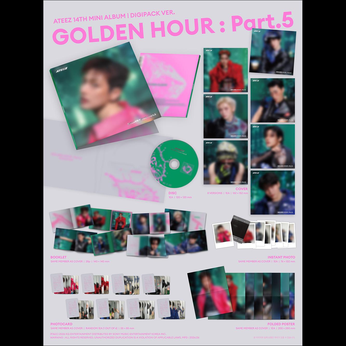 ATEEZ [GOLDEN HOUR : Part.5] Digipack ver. 14th Mini Album + Free Gift