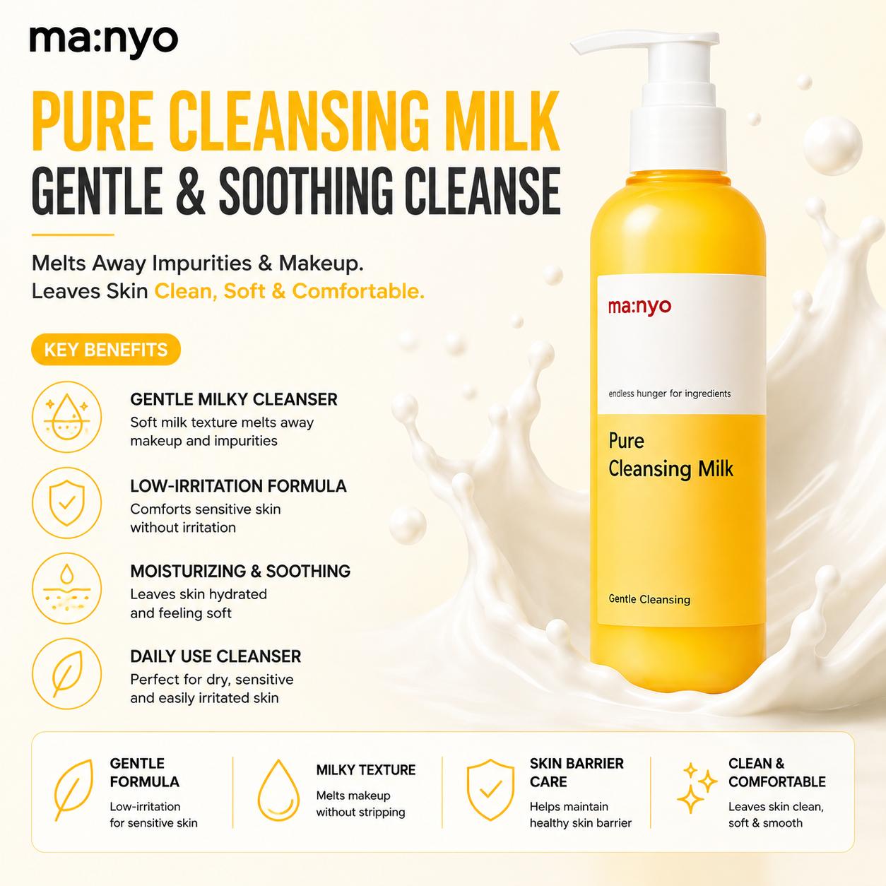[Manyo Factory] Pure Cleansing Milk - Gentle Low-Irritation Soothing Cleanser for Sensitive Skin, 200ml | Olive's K-beauty