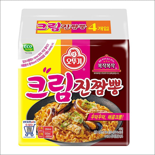 Ottogi Cream Jin Jjambbong (Spicy Seafood Carbonara Style) 130g x 4 Packs (1 Bundle)