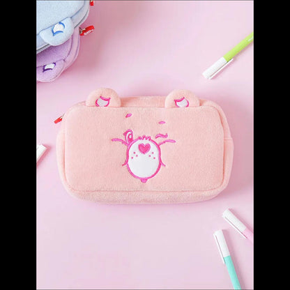 [K-Stationery] Daiso Korea Care Bears Plush Embroidery Pencil Case - Cute Pink Bear Pouch & Organizer