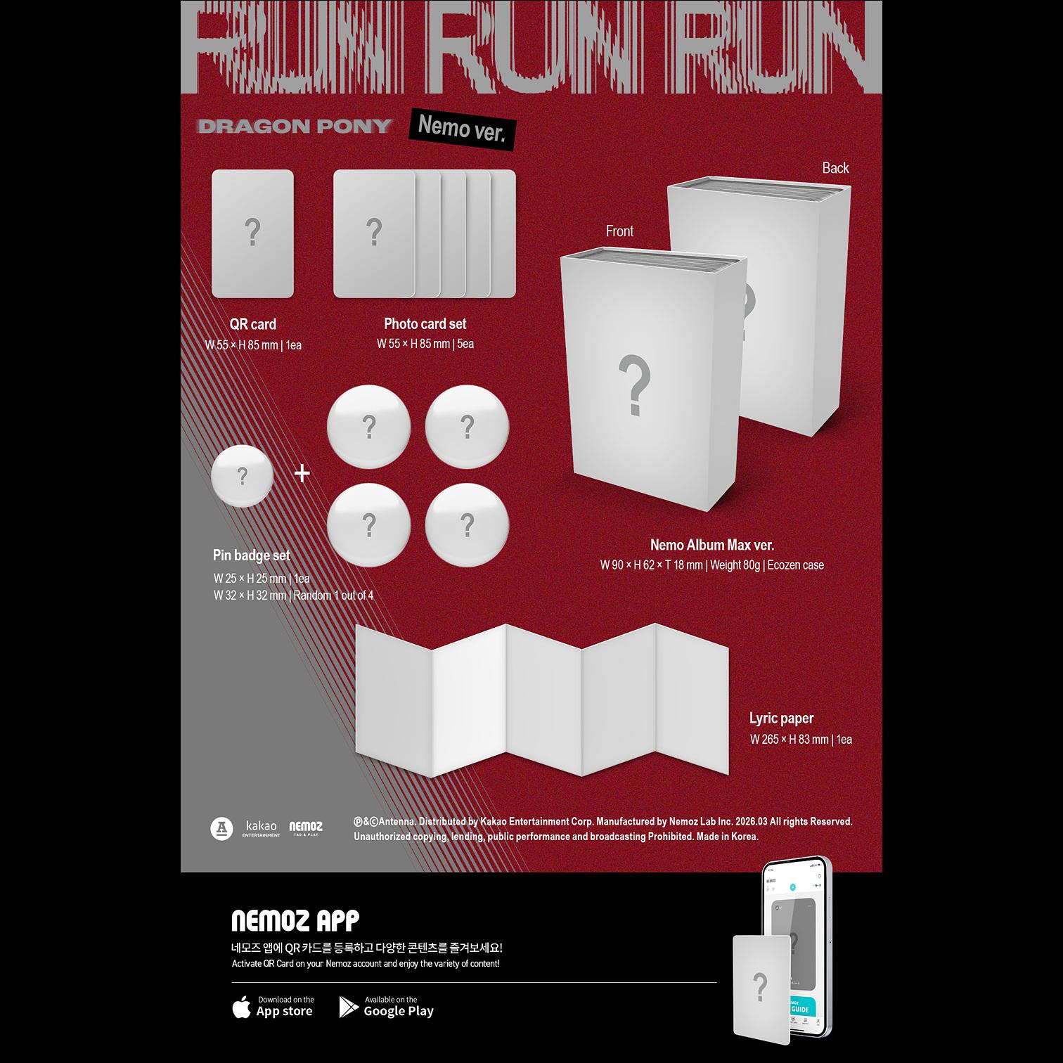 Dragon Pony [RUN RUN RUN] ] EP Album (NEMO ALBUM) + Free Gift