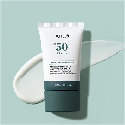 [Anua] Heartleaf Silky Moisture Sunscreen 50ml - SPF50+ PA++++, No White Cast, Non-Greasy Makeup Base, Soothing Sun Cream, K-Beauty