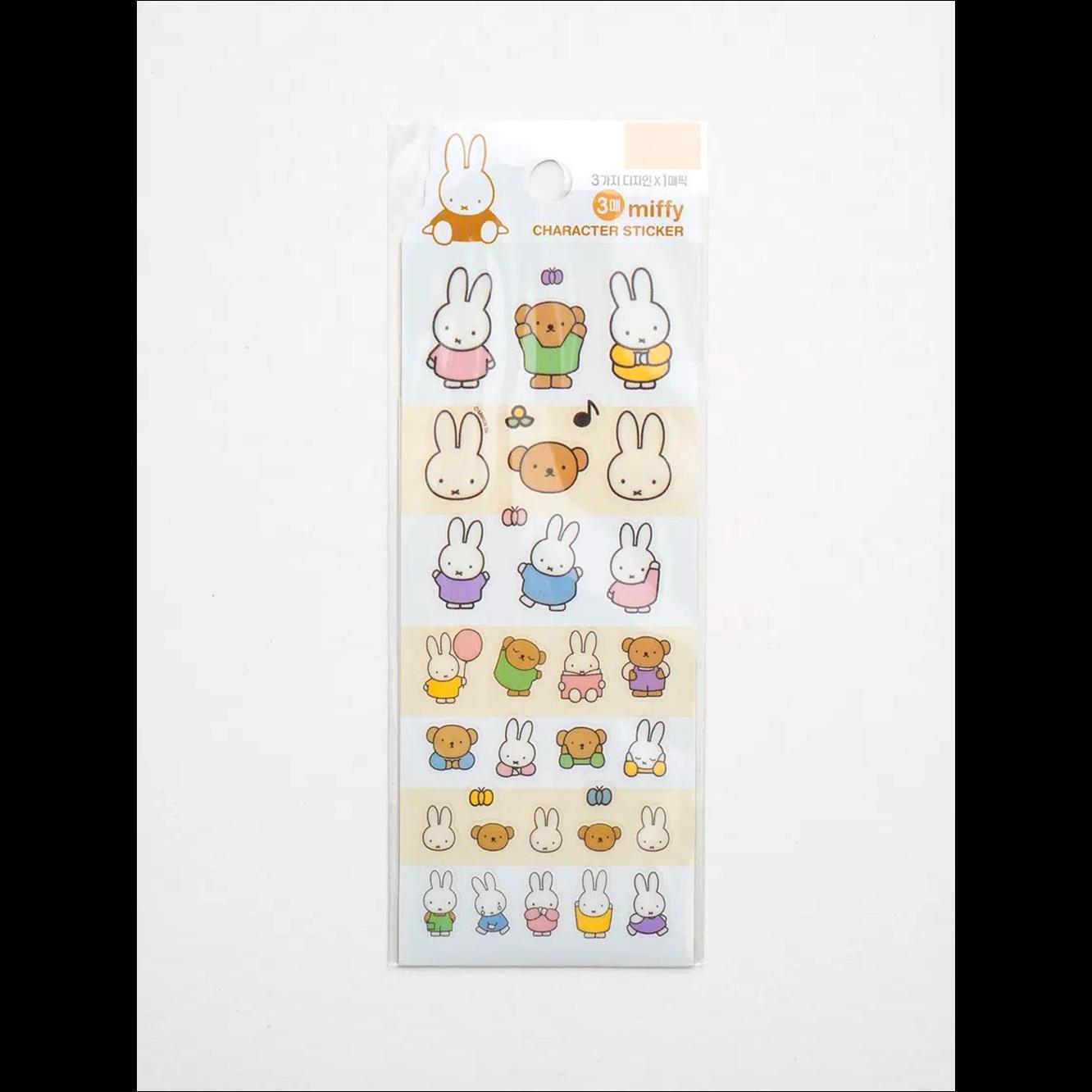 [Miffy] Daiso Korea Character Stickers 3P Set - Cute Rabbit Deco Decals for Journal & Scrapbook (Authentic)