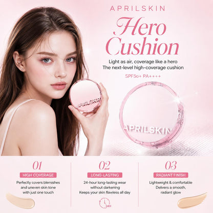 [Aprilskin] Hero Cushion 2.0 (Main + Refill Set) | Lightweight Semi-Matte Long-Lasting Foundation, K-Beauty