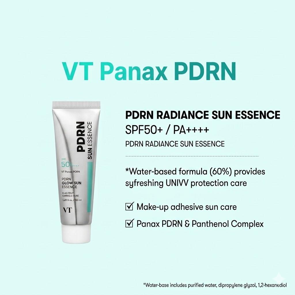 [VT] PDRN Glow Sun Essence 50ml SPF50+ PA+++ | Hydrating Water-Based Sunscreen, K-Beauty