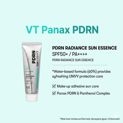 [VT] PDRN Glow Sun Essence 50ml SPF50+ PA+++ | Hydrating Water-Based Sunscreen, K-Beauty