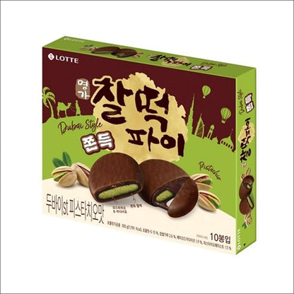 [Lotte] Dubai Style Pistachio Rice Cake Pie (300g) - Crunchy & Chewy K-Dessert, Premium Chocolate Coated (Authentic Korea)
