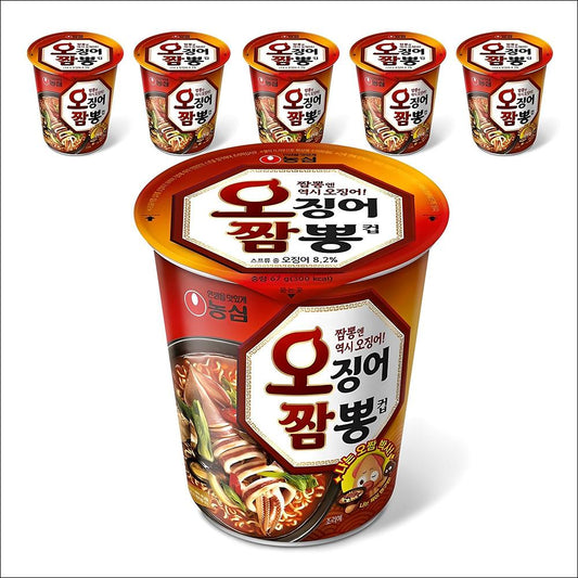 Nongshim Squid Champong (Ojing-eo Jjamppong) Cup (Small) 67g x 6 Cups (1 Bundle)