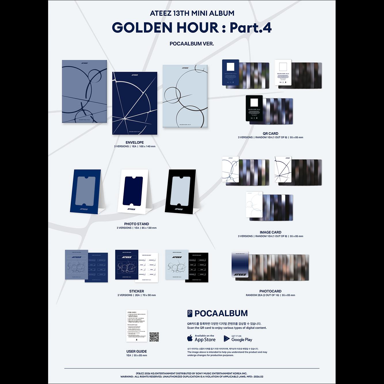 ATEEZ - GOLDEN HOUR  Part.4 (POCAALBUM VER.) (A Ver / Diary Ver / Z Ver) + Free Gift