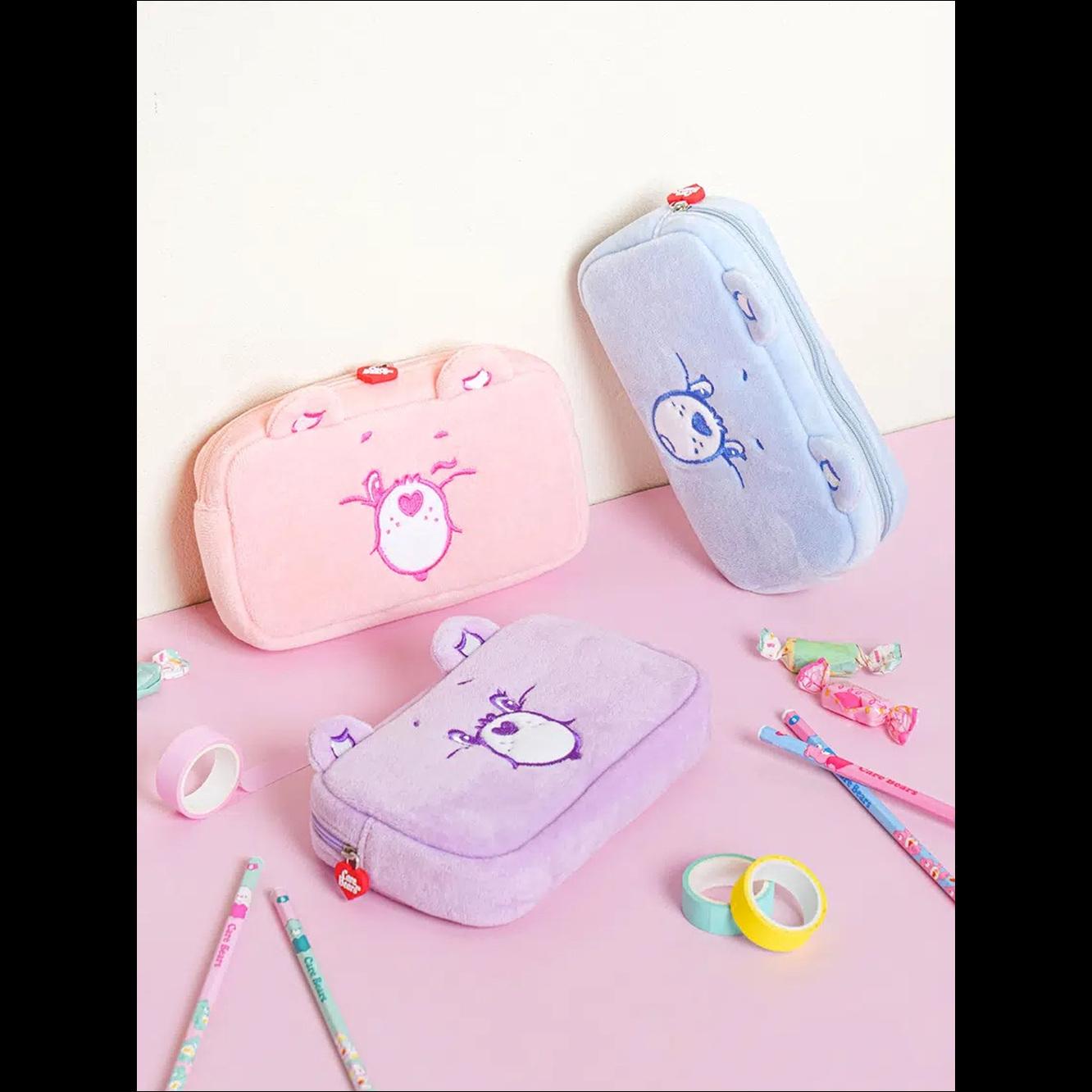 [K-Stationery] Daiso Korea Care Bears Plush Embroidery Pencil Case - Cute Pink Bear Pouch & Organizer