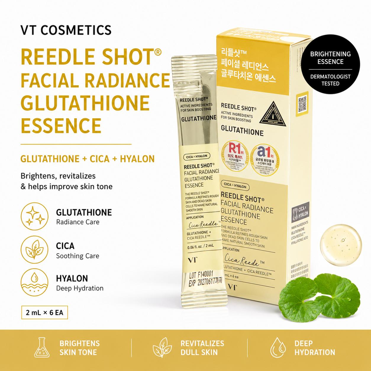 [VT] Reedle Shot Facial Radiance Glutathione Essence (2ml x 6pcs) | Micro-Needle Brightening Ampoule, K-Beauty