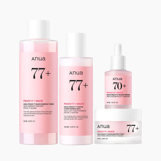 [Anua] Peach 77 Niacin 3-STEP Flawless Makeup Booster Set | Glass Skin Toner, Serum & Moisturizer Routine Kit