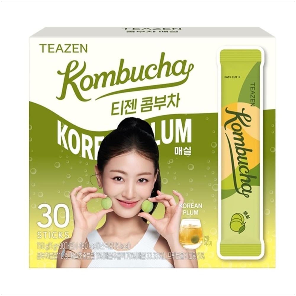 TEAZEN Kombucha Korean Plum Tea 30 Sticks / Low Calorie, Zero Sugar, Prebiotics