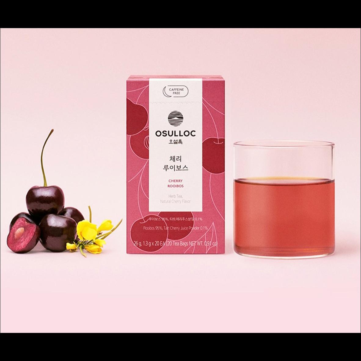 OSULLOC Cherry Rooibos Herbal Tea Bags Caffeine-Free Sweet Cherry Blended Tea 26g