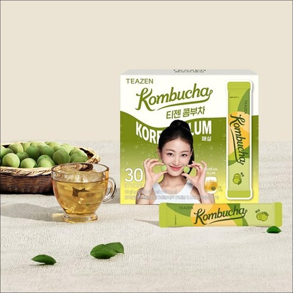 TEAZEN Kombucha Korean Plum Tea 30 Sticks / Low Calorie, Zero Sugar, Prebiotics