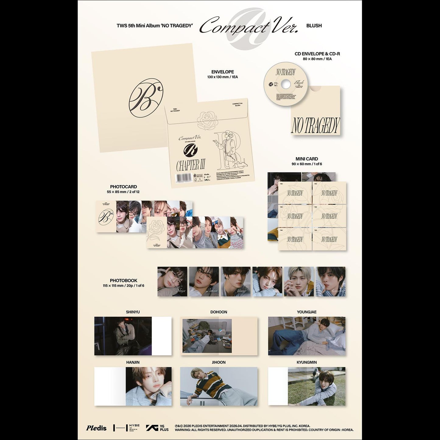 TWS 5th Mini Album [NO TRAGEDY] COMPACT Ver. (BLUSH) + Free Gift