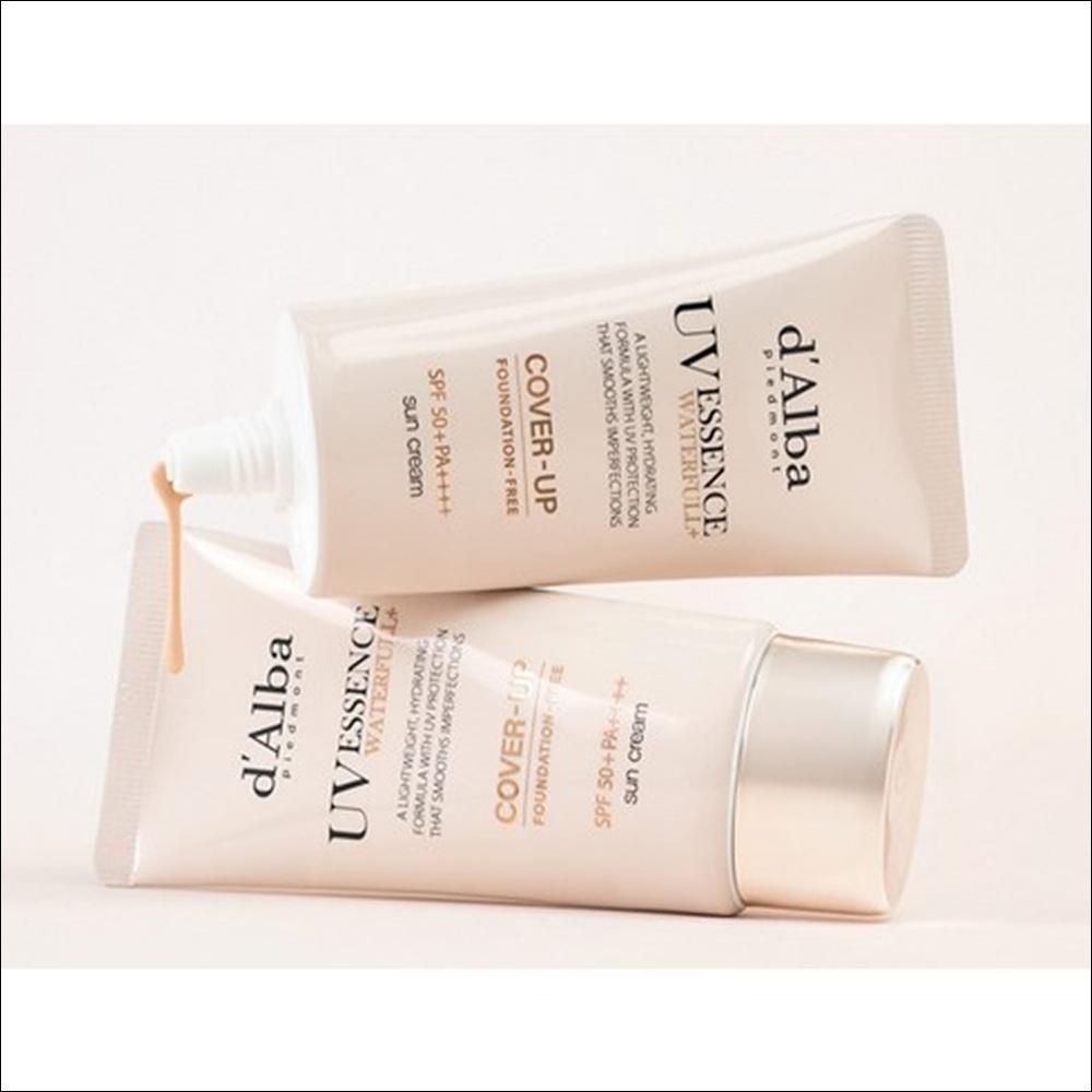 [d'Alba] Waterfull Tone-Up Sunscreen [Cover Beige] SPF50+ PA++++ (50ml x 2pcs Bundle) - Vegan Sun Cream, Foundation-Free Coverage