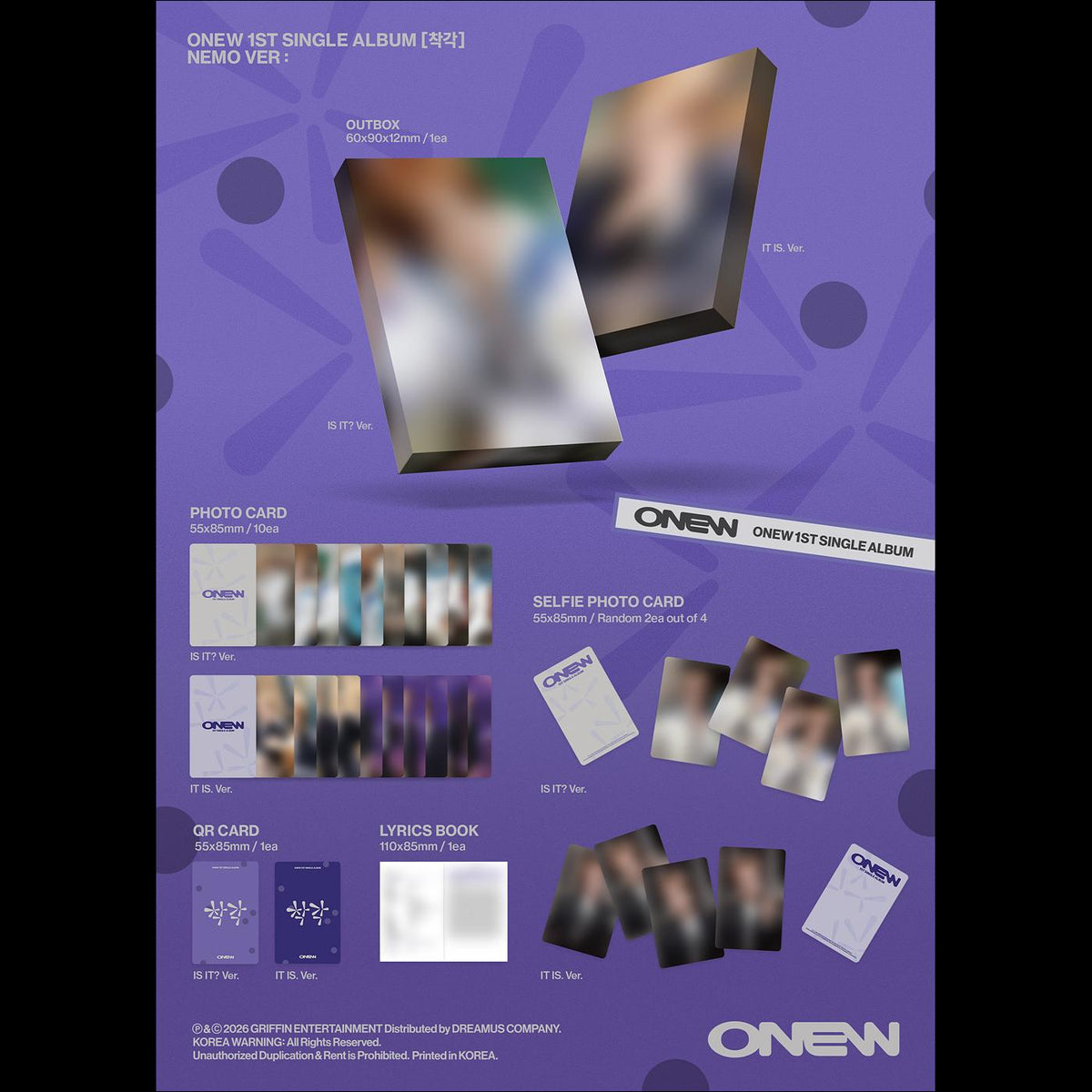 [Pre-order] ONEW 1st Single Album Illusion NEMO Ver KPOP Album Sealed (IT IS. Ver./IS IT? Ver.) + Free Gift