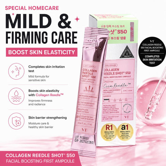 [VT COSMETICS] Collagen Reedle Shot S50 Facial Boosting First Ampoule - Anti-Aging Firming Booster Skincare, 2ml x 6ea (1 Pack) | Olive's K-beauty