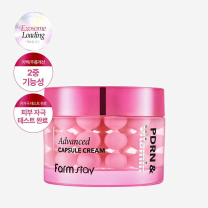 [Farmstay] PDRN & Vitamin Advanced Capsule Cream (55ml) | Brightening & Firming Glow Gel Face Moisturizer, K-Beauty