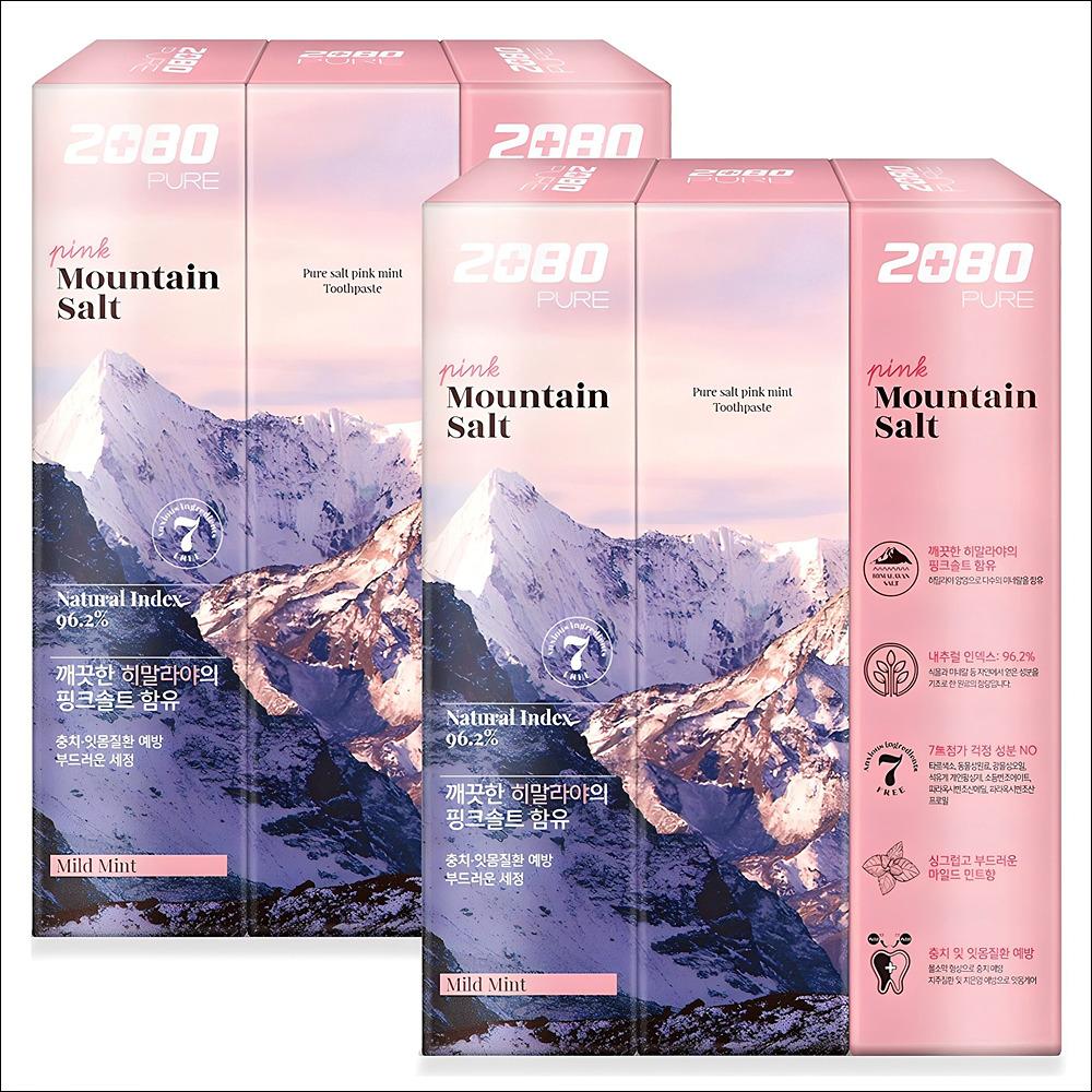 2080 Pink Mountain Salt Mint Pure Korean Toothpaste 150g, 6EA