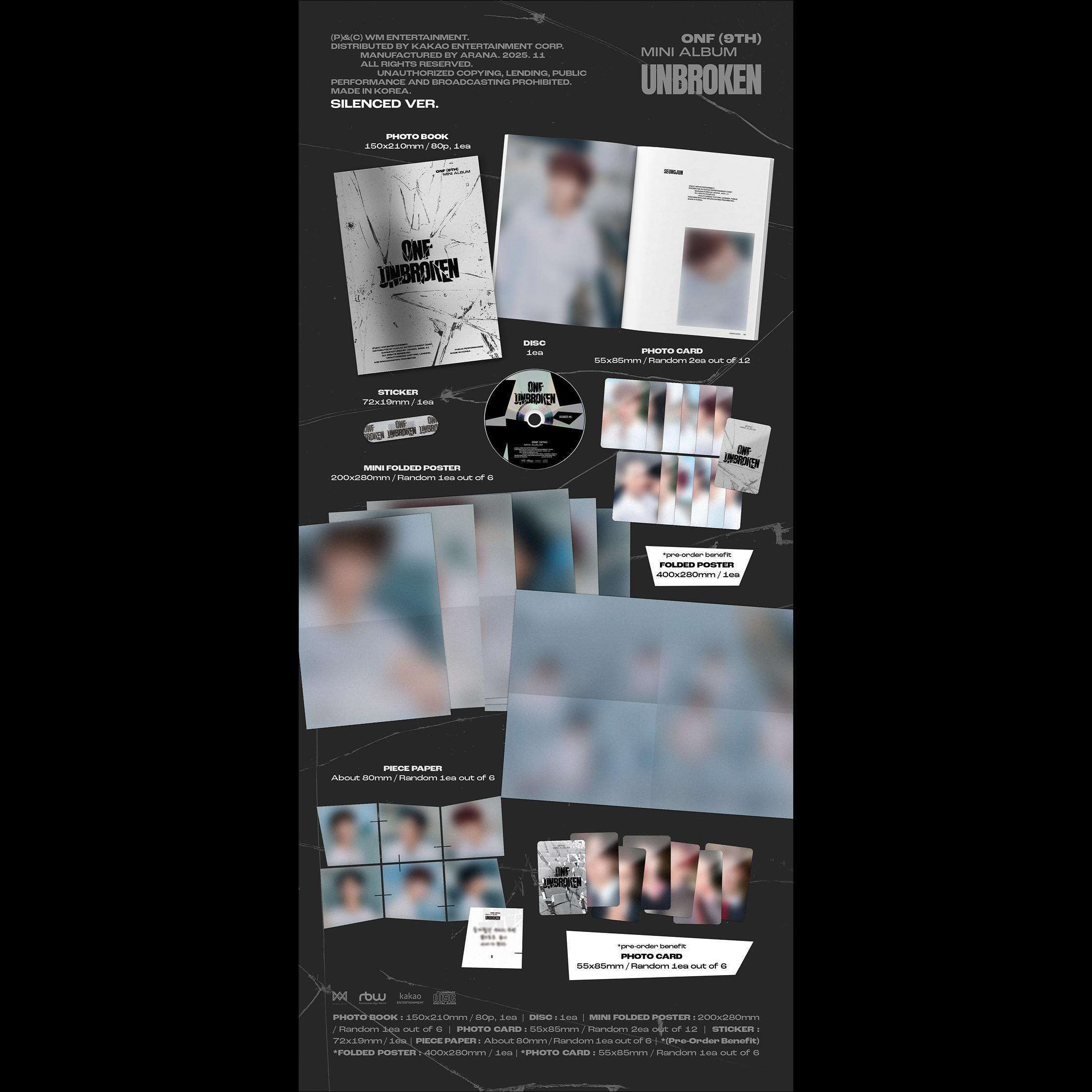 ONF [UNBROKEN] 9th Mini Album (SILENCED / NO RETREAT VER.) + Free Gift