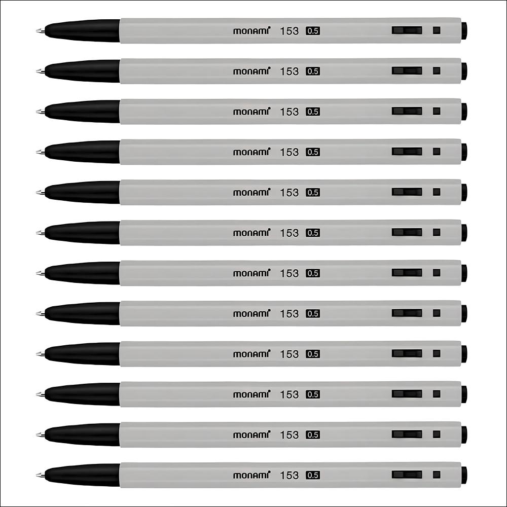 monami 153 Ballpoint Pen 0.5mm, Black, 12 pcs