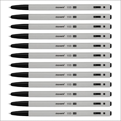 monami 153 Ballpoint Pen 0.5mm, Black, 12 pcs