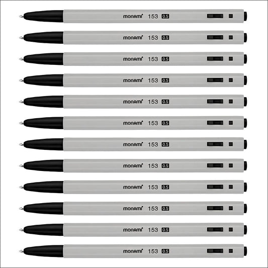 monami 153 Ballpoint Pen 0.5mm, Black, 12 pcs
