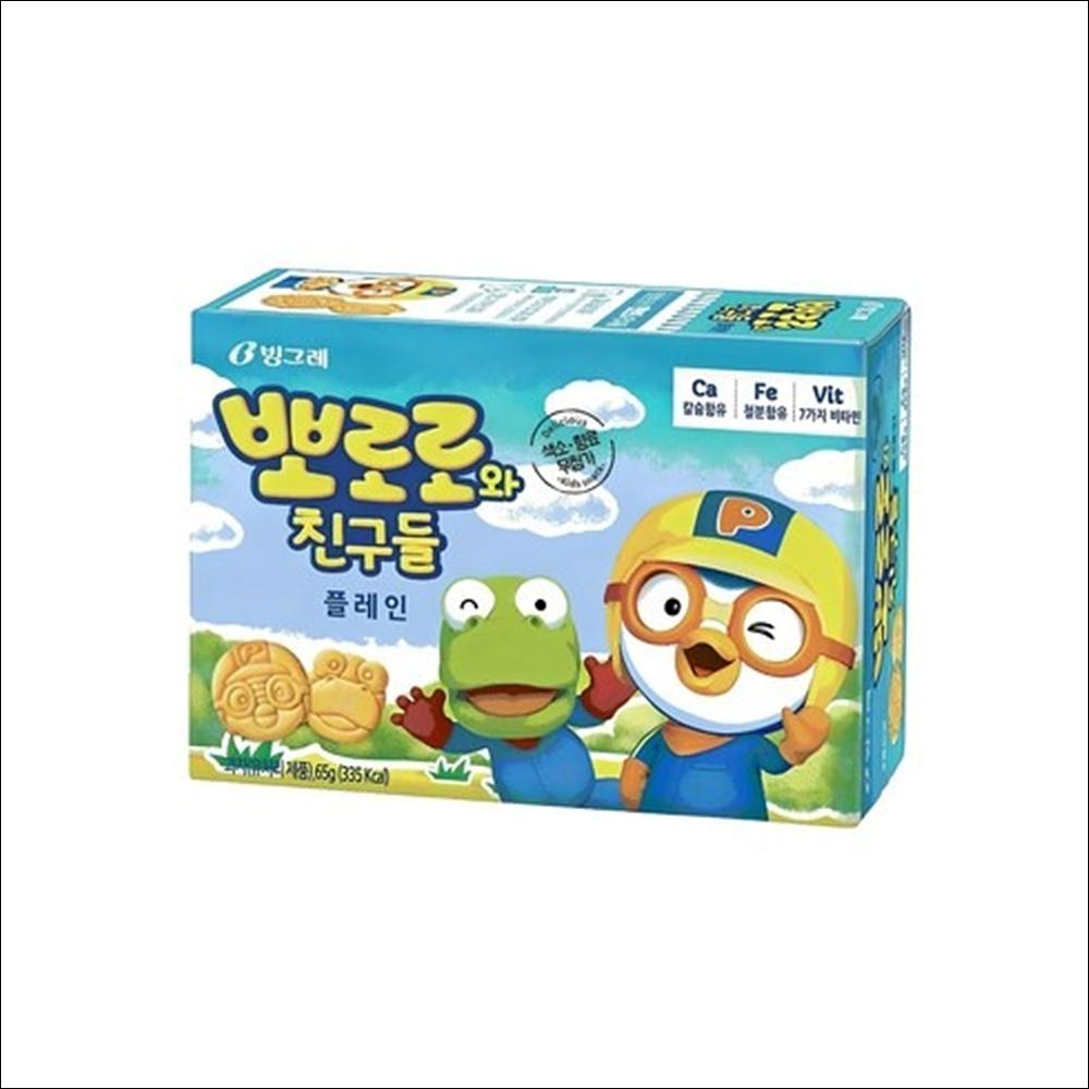 [Binggrae] Pororo and Friends Plain Crackers 65g (3 Pack) - Shelf-stable Dry Biscuits, Long Shelf Life Healthy Kids Snack