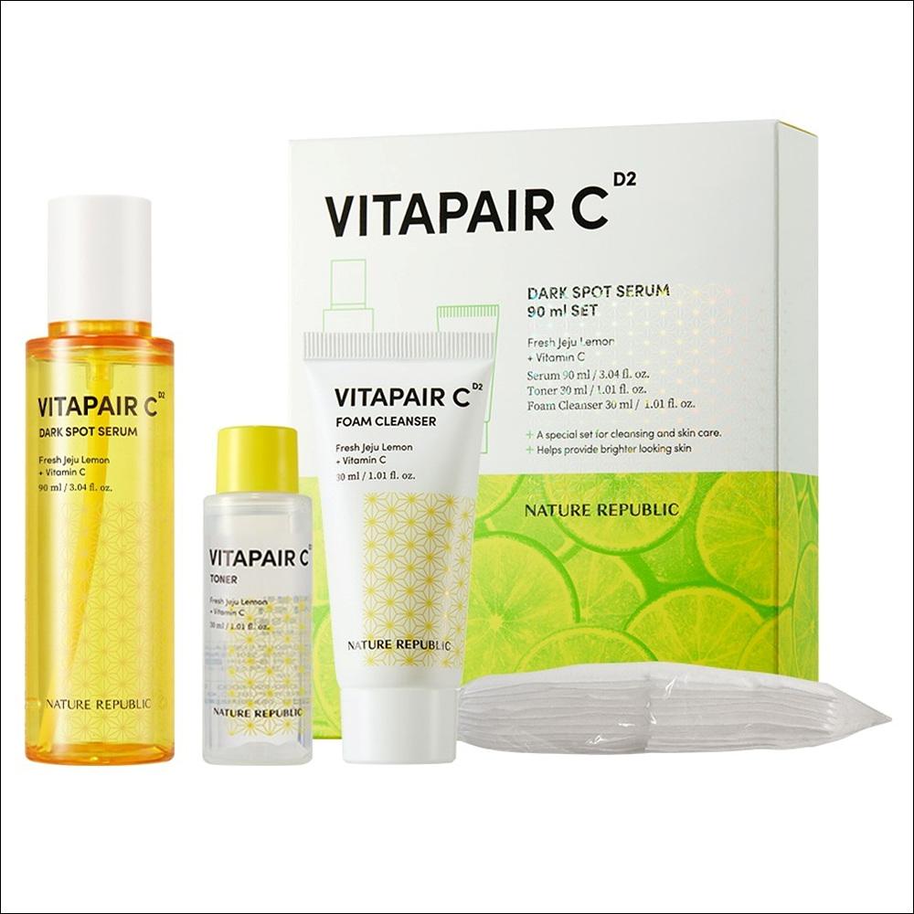 Nature Republic Vitapair C Dark Spot Serum Jumbo Set (Big Size 90ml Serum + Toner 30ml + Foam Cleanser 30ml + 10 Cotton Pads)