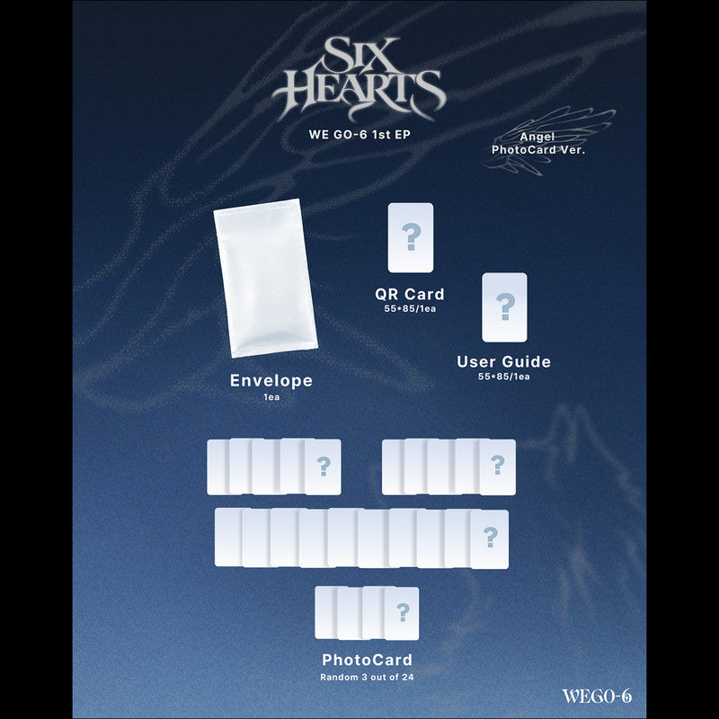 [Pre-order] WE GO 6 SIX HEARTS 1st Mini Album Angel PhotoCard Version QR Official Sealed + Free Gift