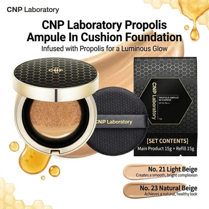 [CNP Laboratory] Propolis Ampule In Cushion Set (15g+Refill) - SPF50+ PA+++, Radiant Honey Glow, Deep Nourishing K-Beauty Cushion