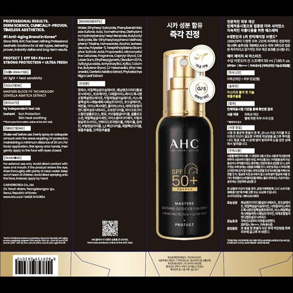 [AHC] Masters Soothing Outdoor Sun Spray SPF50+ PA++++ 55ml | Long-Lasting Waterproof Sunscreen Mist for Sports